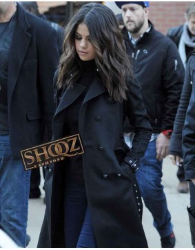 Selena Gomez Black Wool Trench Coat